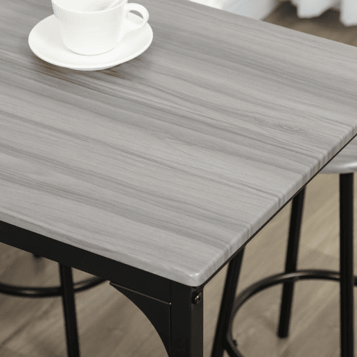 HOMCOM Conjunto de Móveis Altos Mesa e Cadeiras de Bar com 5 Peças Mesa de Refeição Industrial e 4 Bancos Redondos com Estrutura de Metal para Pub Sala de Jantar Cinzento e Preto