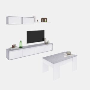 Pack salón Arlet Plus V2 Branco Artik (Branco mate) - Cinzento Cimento 200 x 43 x 41 cm