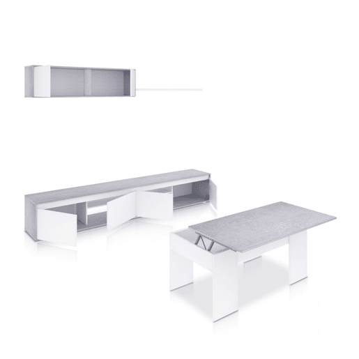 Pack salón Arlet Plus V2 Branco Artik (Branco mate) - Cinzento Cimento 200 x 43 x 41 cm