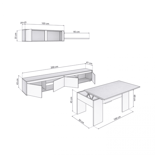Pack salón Arlet Plus V2 Branco Artik (Branco mate) - Cinzento Cimento 200 x 43 x 41 cm