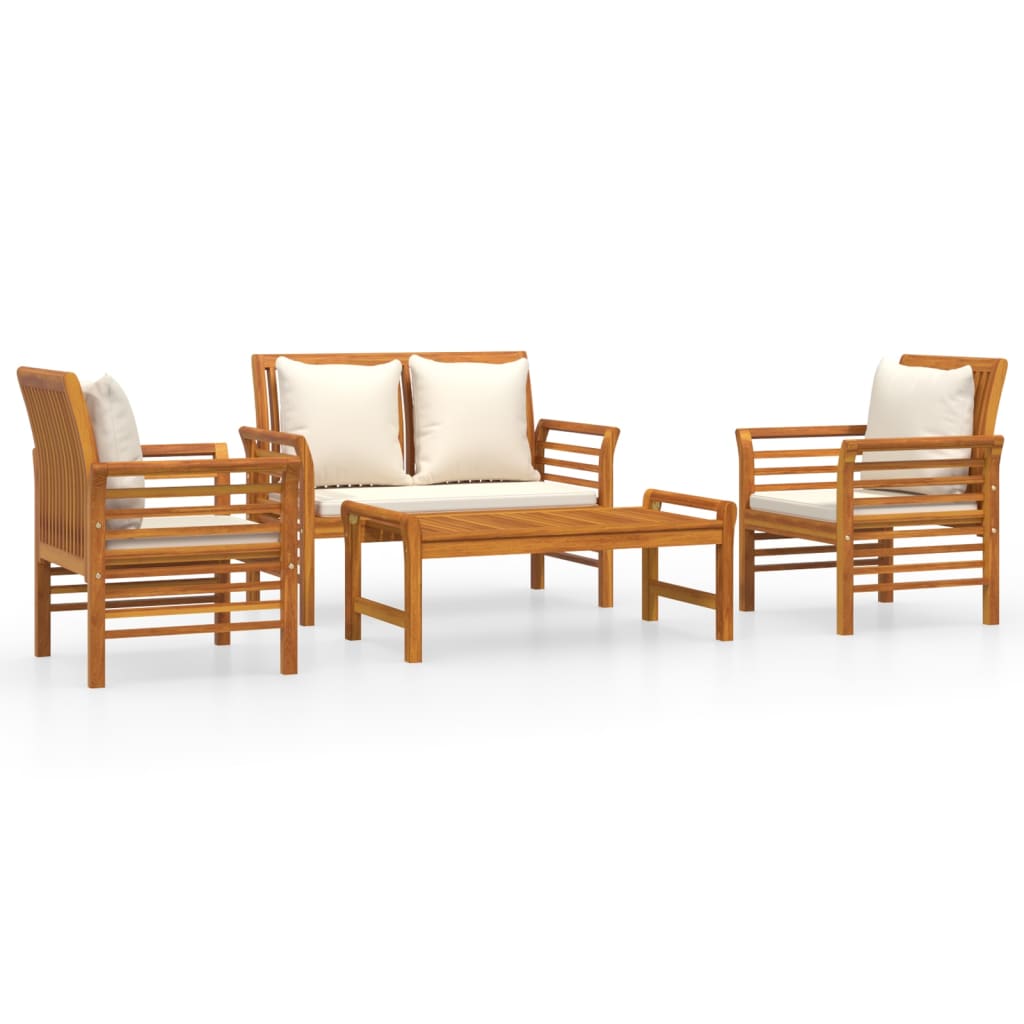 Set muebles de jardín 4 pzas y cojines madera maciza de acacia