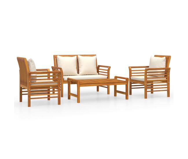 Set muebles de jardín 4 pzas y cojines madera maciza de acacia
