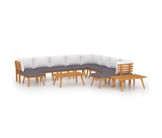 Juego muebles de jardín y cojines 12 pzas madera maciza acacia