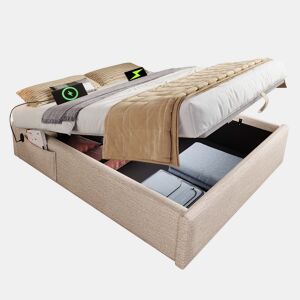 Cama de casal de linho 140x200cm com armazenamento,bege