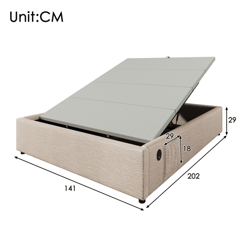 Cama de casal de linho 140x200cm com armazenamento,bege
