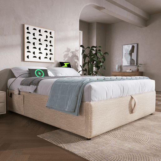 Cama de casal de linho 140x200cm com armazenamento,bege