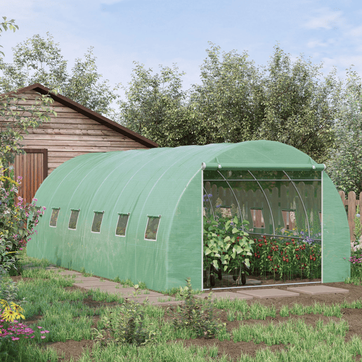 Outsunny Estufa Tipo Túnel 600x300x200 cm com Porta 12 Janelas Estufa de Jardim para Cultivo de Plantas e Verduras com Cobertura de PE 140g? Verde