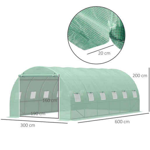 Outsunny Estufa Tipo Túnel 600x300x200 cm com Porta 12 Janelas Estufa de Jardim para Cultivo de Plantas e Verduras com Cobertura de PE 140g? Verde