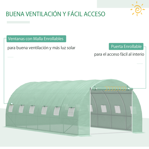 Outsunny Estufa Tipo Túnel 600x300x200 cm com Porta 12 Janelas Estufa de Jardim para Cultivo de Plantas e Verduras com Cobertura de PE 140g? Verde