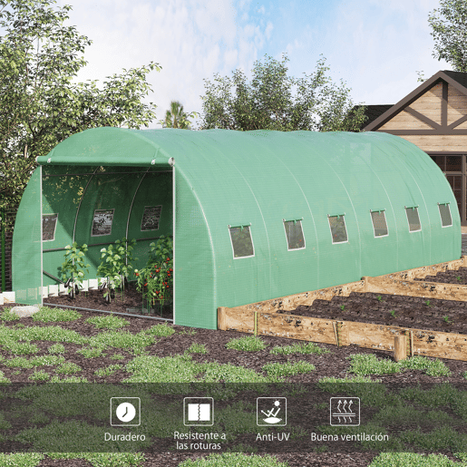 Outsunny Estufa Tipo Túnel 600x300x200 cm com Porta 12 Janelas Estufa de Jardim para Cultivo de Plantas e Verduras com Cobertura de PE 140g? Verde