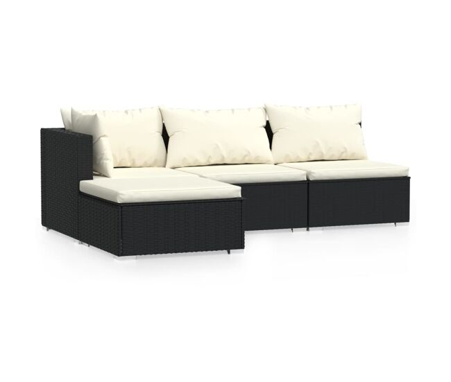 Set de muebles de jardín 4 pzas y cojines ratán sintético negro