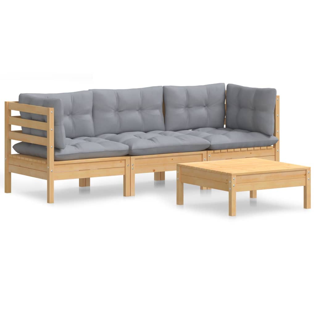 Juego de muebles de jardín 4 pzas y cojines madera de pino