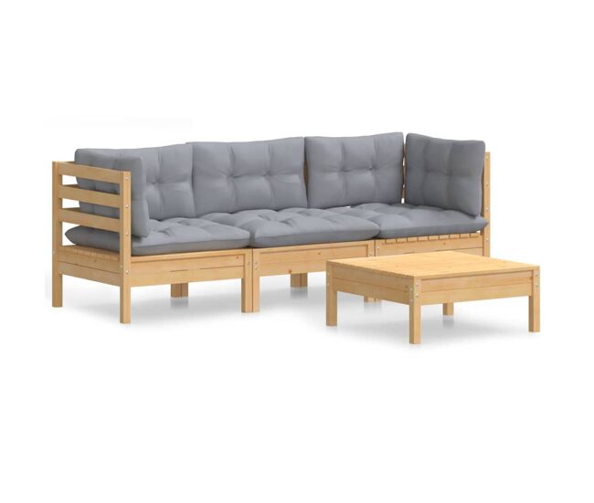 Juego de muebles de jardín 4 pzas y cojines madera de pino