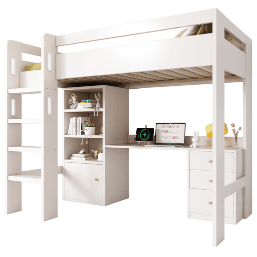Cama alta para crianças,cama de solteiro de mdf e panel de partículas 90x200cm com 3 gavetas,branco
