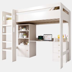 Cama alta para crianças,cama de solteiro de mdf e panel de partículas 90x200cm com 3 gavetas,branco