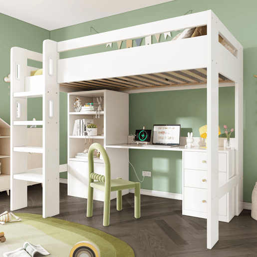 Cama alta para crianças,cama de solteiro de mdf e panel de partículas 90x200cm com 3 gavetas,branco