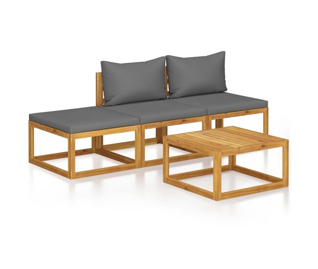 Muebles de jardín 4 piezas cojines madera maciza de acacia