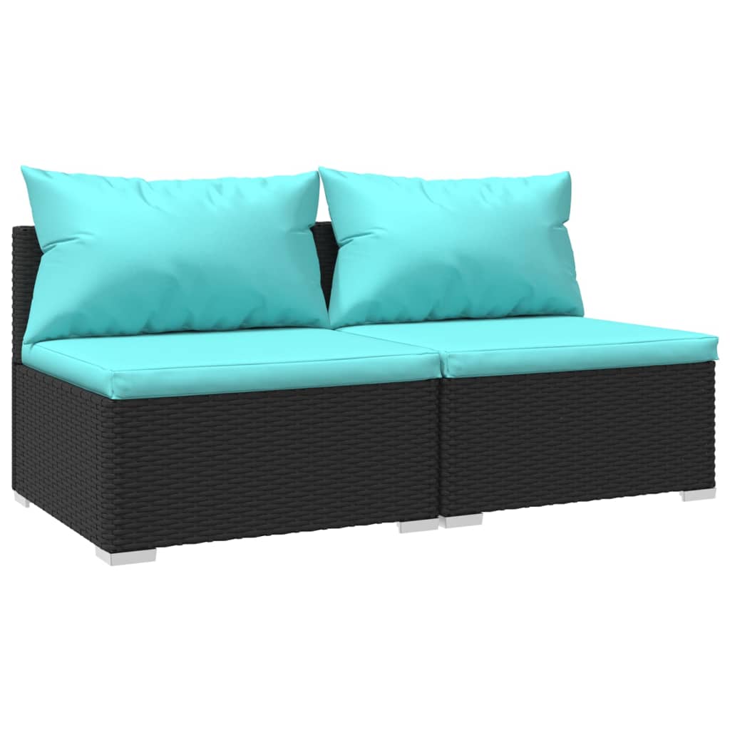 Set de muebles de jardín 2 pzas y cojines ratán sintético negro