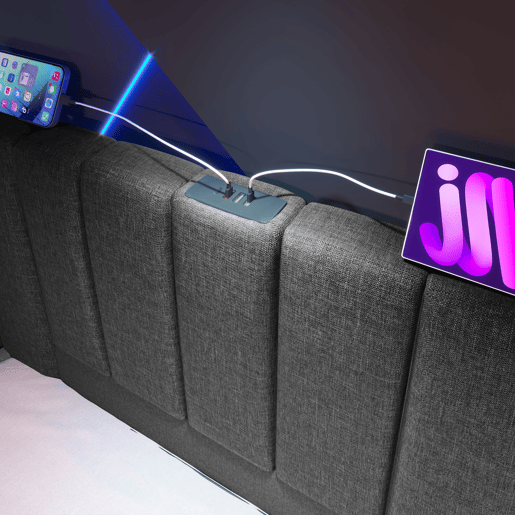 Cama de casal de linho 160x200cm com armazenamento e luz led,cinzento