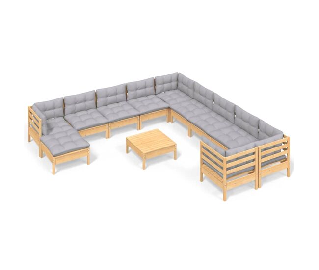 Juego de muebles de jardín 12 pzas y cojines madera de pino
