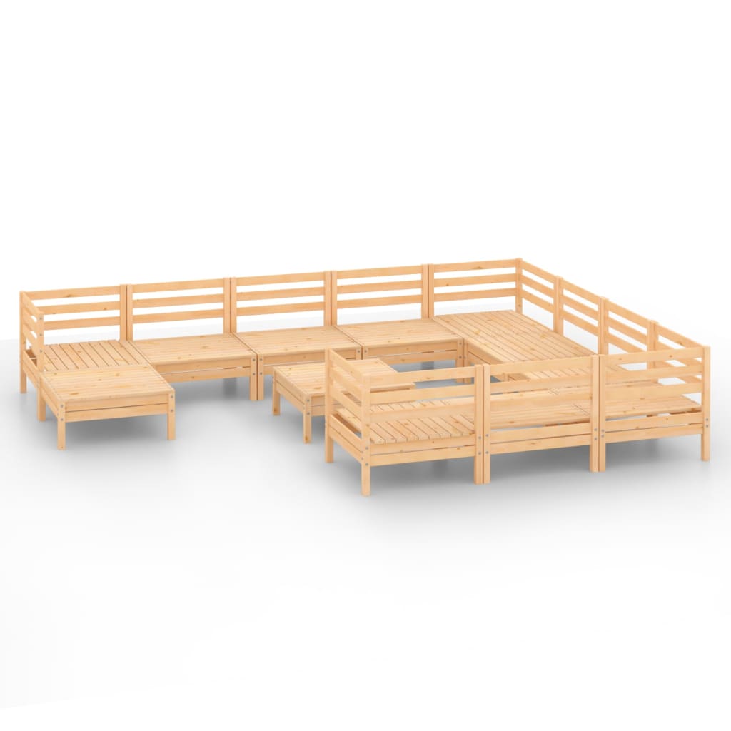 Juego de muebles de jardín 12 piezas madera maciza de pino