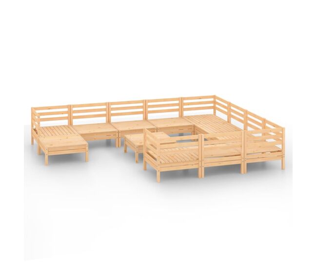 Juego de muebles de jardín 12 piezas madera maciza de pino