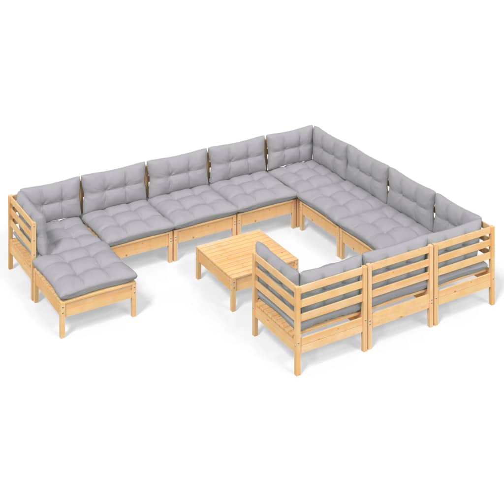 Juego de muebles de jardín 12 pzas y cojines madera de pino