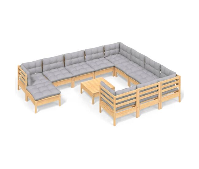 Juego de muebles de jardín 12 pzas y cojines madera de pino