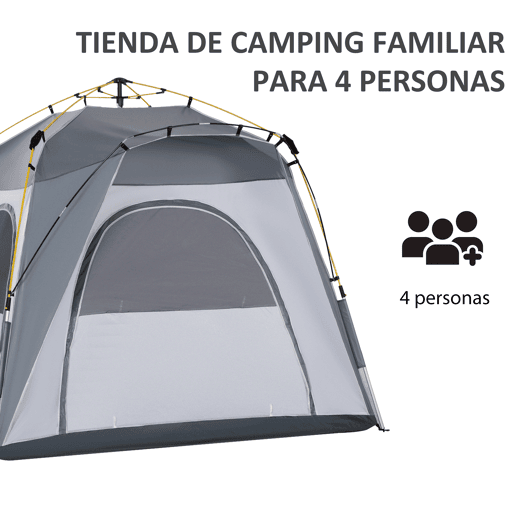 Outsunny Tenda de Campismo Instantânea para 3 Pessoas com 4 Janelas, 2 Bolsos e Bolsa de Transporte, 240x240x199 cm, Cinzento e Branco