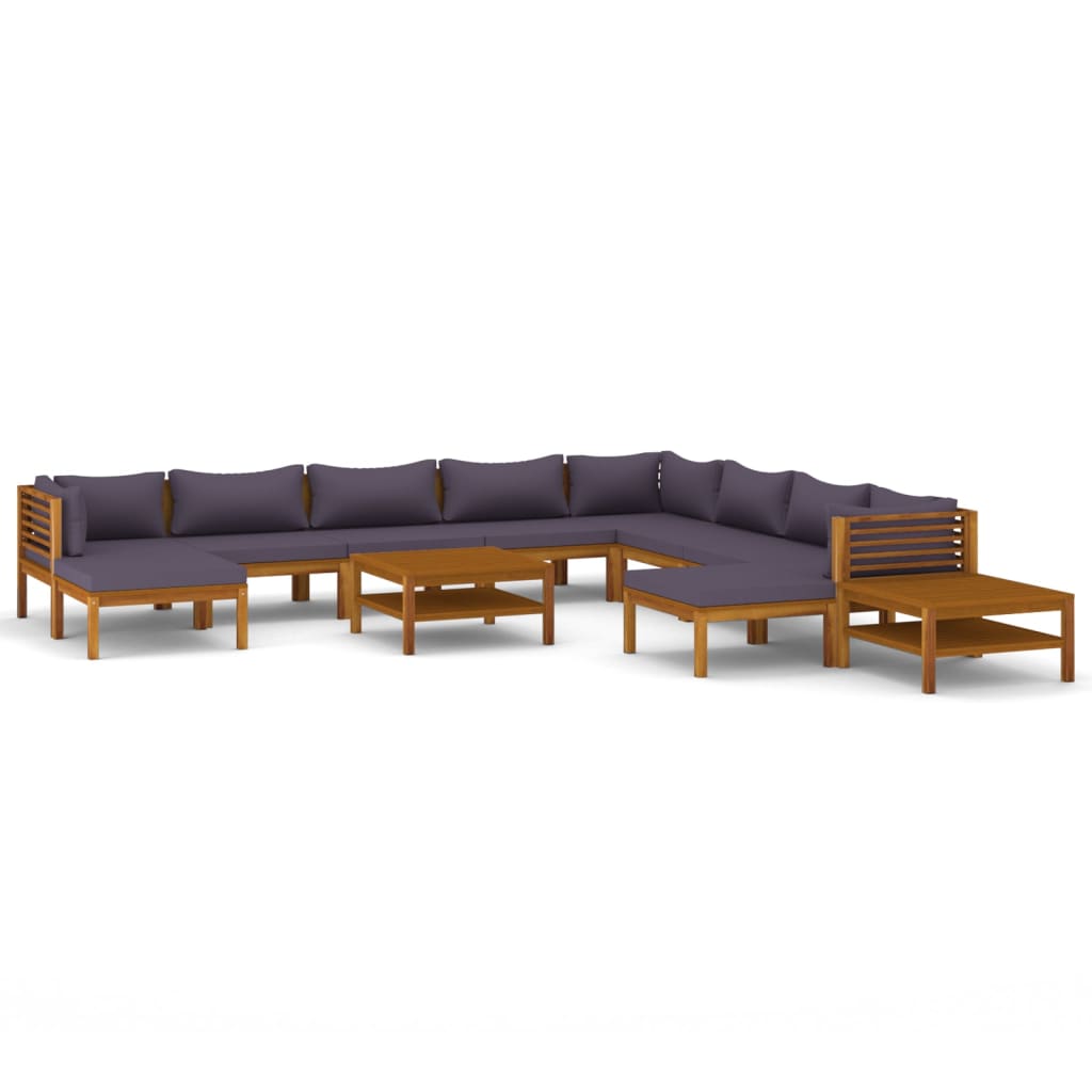 Muebles de jardín 12 piezas cojines madera maciza de acacia