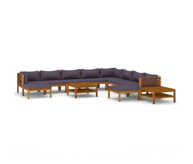 Muebles de jardín 12 piezas cojines madera maciza de acacia