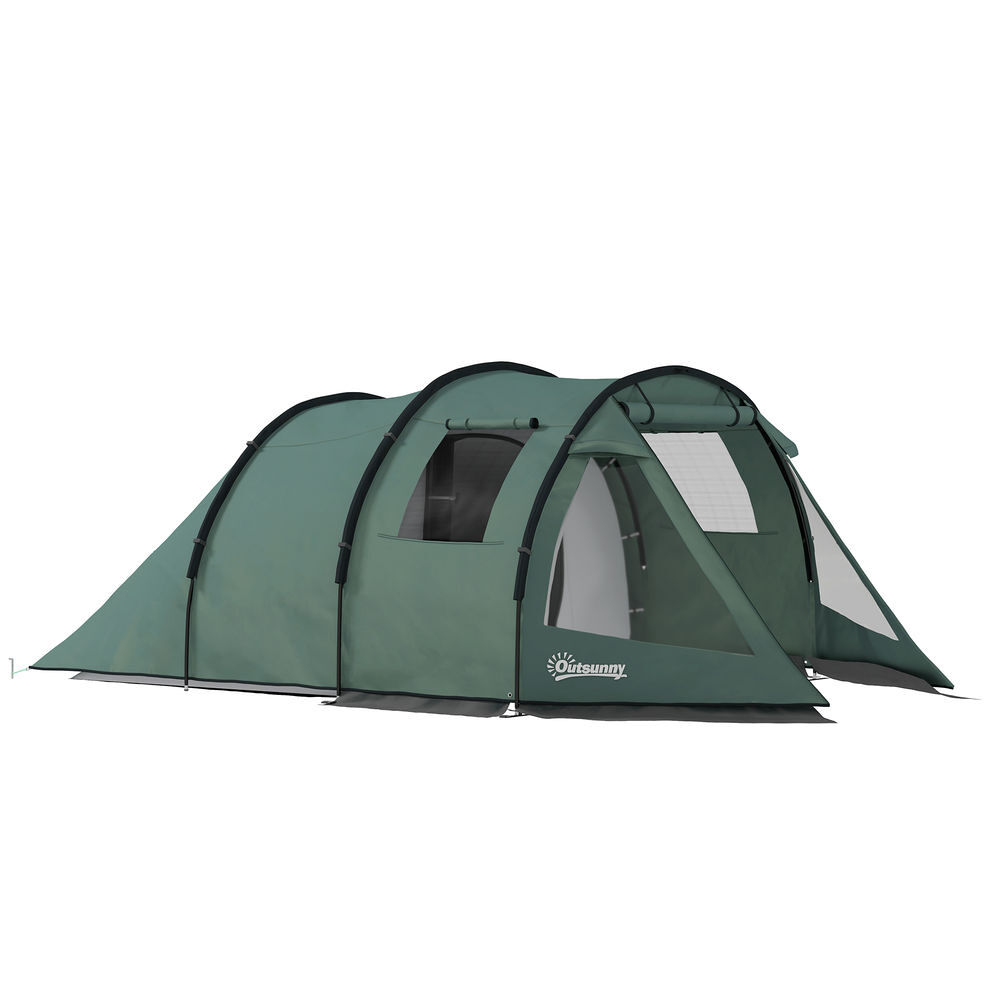 Outsunny tienda de campaña de túnel tienda camping para 3 personas impermeable pu2000 mm protección uv30+ con ventanas y bolsa de transporte para trekking camping playa aventura 475x264x172 cm verde