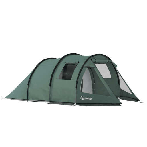 Outsunny Tenda de Campismo para 3-4 Pessoas Impermeável PU2000 mm com Proteção UV30+ Janelas e Bolsa de Transporte 475x264x172 cm Verde