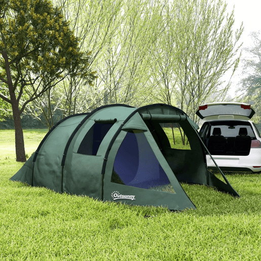 Outsunny Tenda de Campismo para 3-4 Pessoas Impermeável PU2000 mm com Proteção UV30+ Janelas e Bolsa de Transporte 475x264x172 cm Verde