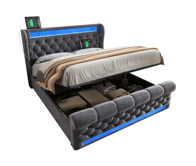 Cama de matrimonio de terciopelo con almacenaje 146x220