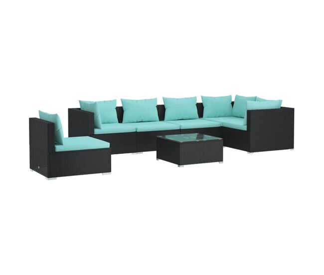 Set de muebles de jardín 7 pzas y cojines ratán sintético negro