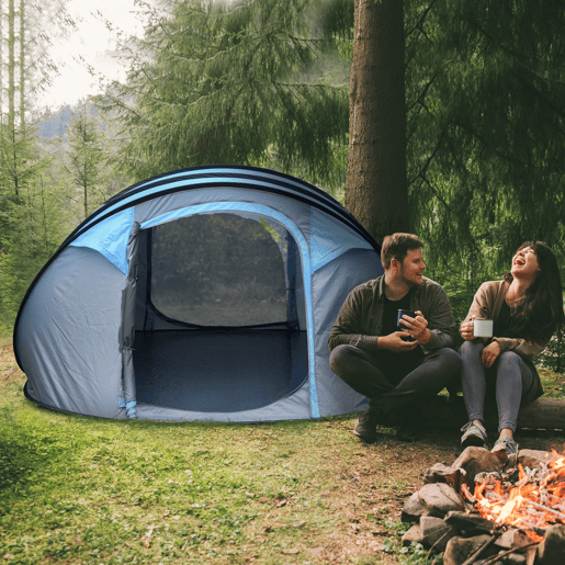 Outsunny Tenda de Campismo Pop-up para 2-3 Pessoas Tenda de Campismo Instantânea com Janelas Bolsos e Bolsa de Transporte Impermeável Anti-UV 263,5x220x123 cm Azul