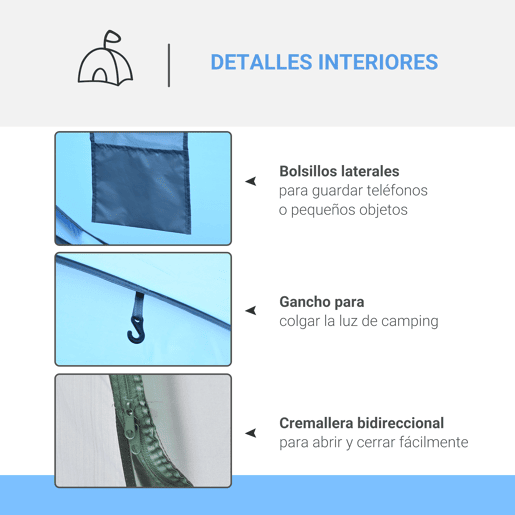 Outsunny Tenda de Campismo Pop-up para 2-3 Pessoas Tenda de Campismo Instantânea com Janelas Bolsos e Bolsa de Transporte Impermeável Anti-UV 263,5x220x123 cm Azul
