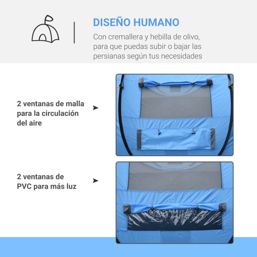 Outsunny Tenda de Campismo Pop-up para 2-3 Pessoas Tenda de Campismo Instantânea com Janelas Bolsos e Bolsa de Transporte Impermeável Anti-UV 263,5x220x123 cm Azul