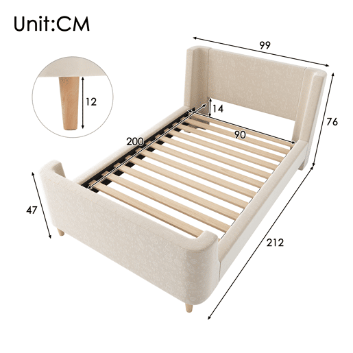 Cama de criança,cama de solteiro de veludo 90x200cm,bege