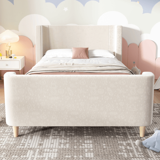 Cama de criança,cama de solteiro de veludo 90x200cm,bege