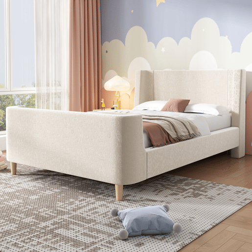 Cama de criança,cama de solteiro de veludo 90x200cm,bege