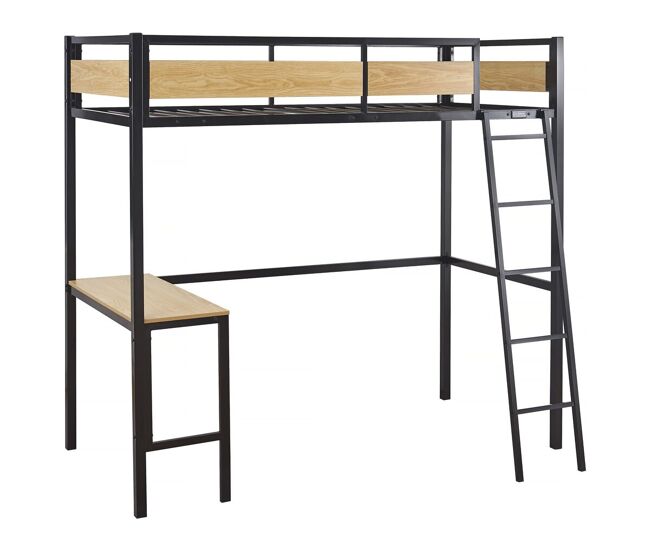 Cama entrepiso "ethan" con escritorio - 90 x 190 cm - negro
