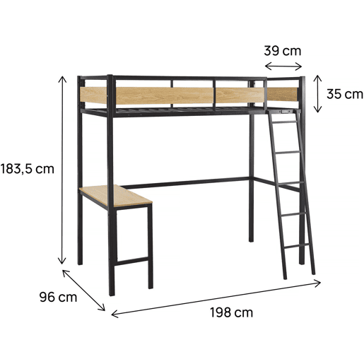 Cama mezanino Ethan com mesa - 90 x 190 cm - Preto
