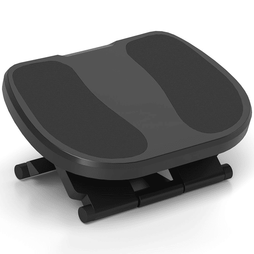 HOMCOM Apoio para os Pés com Superfície Texturizada Apoio para os Pés com Inclinação de 0-30° Massagem e Altura Ajustável em 3 Níveis para Escritório 45x34x10-16,5 cm Cinza