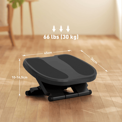 HOMCOM Apoio para os Pés com Superfície Texturizada Apoio para os Pés com Inclinação de 0-30° Massagem e Altura Ajustável em 3 Níveis para Escritório 45x34x10-16,5 cm Cinza