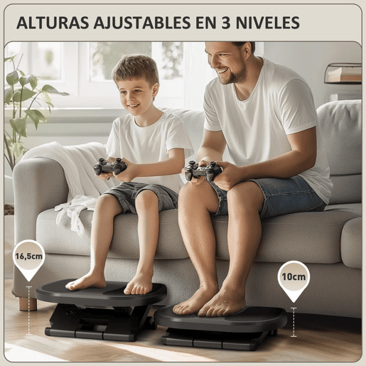 HOMCOM Apoio para os Pés com Superfície Texturizada Apoio para os Pés com Inclinação de 0-30° Massagem e Altura Ajustável em 3 Níveis para Escritório 45x34x10-16,5 cm Cinza