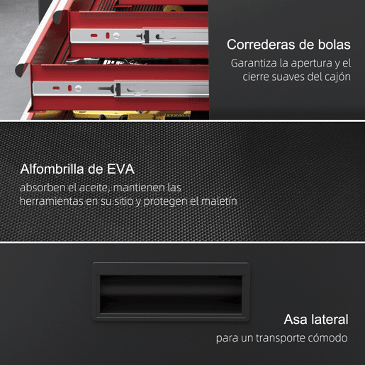 HOMCOM Carrinho de Ferramentas Caixa de Ferramentas de Aço Carrinho para Oficina com Rodas Porta 5 Gavetas e Fechadura de Aço para Garagem Oficina Preto e Vermelho