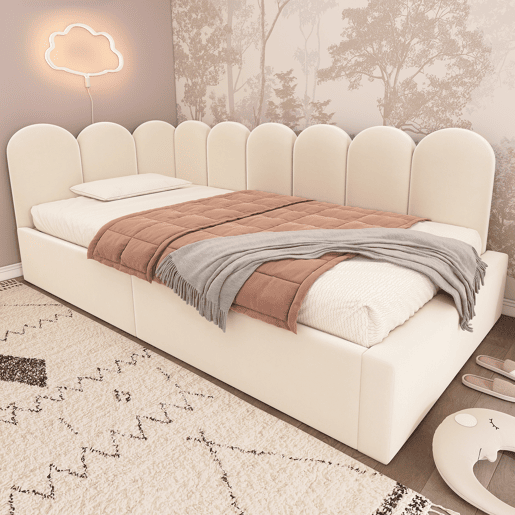 Cama de solteiro de veludo 90x190cm com armazenamento,bege