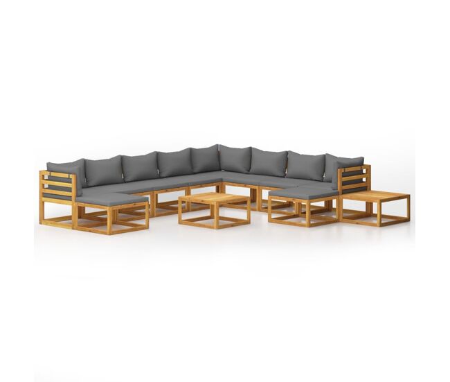 Muebles de jardín 12 piezas cojines madera maciza de acacia